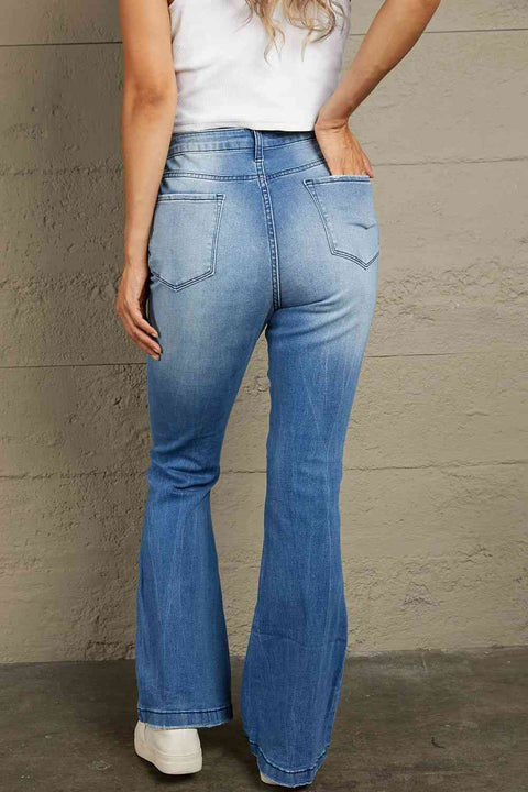 Distressed Flare Leg Jeans with Pockets