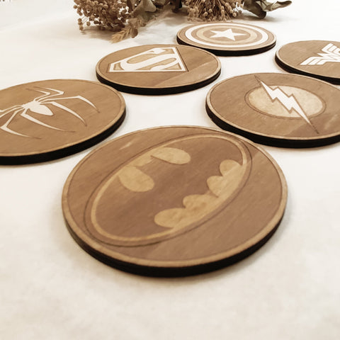 Set of 6 Superheroes Wooden Coasters - Handmade Gift - Housewarming - Wood Kitchenware-2