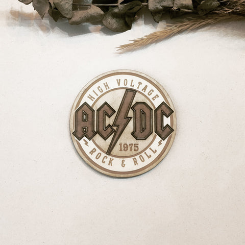 Set of 6 ACDC Wooden Coasters - Handmade Gift - Housewarming - Wood Kitchenware - Rock Band-4