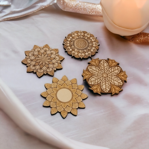 Set of 4 Mandala Wooden Coasters - Handmade Gift - Housewarming - Wood Kitchenware-6