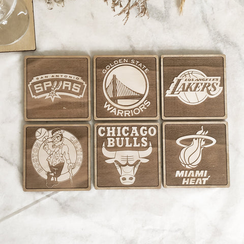 Set of 6 NBA Wooden Coasters - Handmade Gift - Housewarming - Wood Kitchenware-0