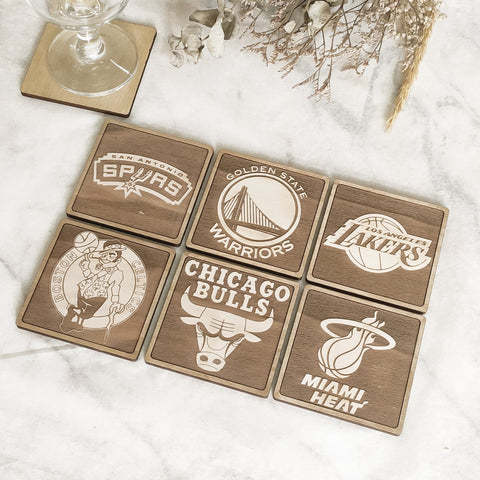 Set of 6 NBA Wooden Coasters - Handmade Gift - Housewarming - Wood Kitchenware-1