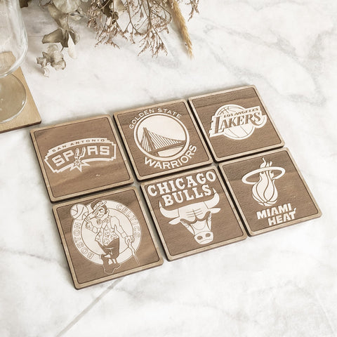 Set of 6 NBA Wooden Coasters - Handmade Gift - Housewarming - Wood Kitchenware-2