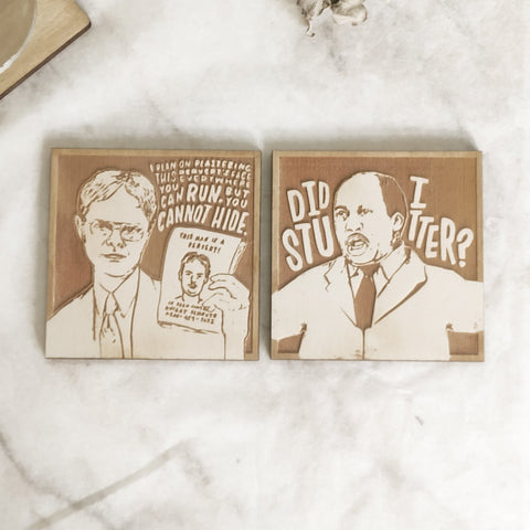 Set of 12 The Office Wooden Coasters - Handmade Gift - Housewarming - Wood Kitchenware-8