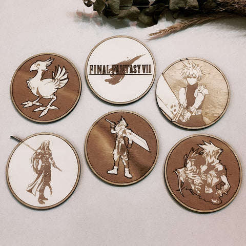 Set of 6 Final Fantasy VII Wooden Coasters - Handmade Gift - Housewarming - Wood Kitchenware-0