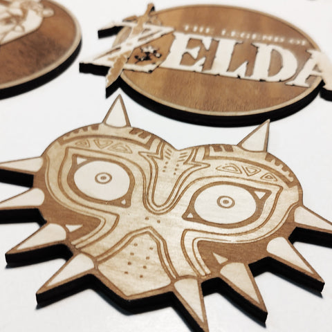 Set of 6 Legend of Zelda Wooden Coasters - Handmade Gift - Housewarming - Wood Kitchenware - Rock Band-2