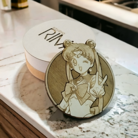 Set of 6 Empowering Women of Anime Wooden Coasters - Handmade Gift - Housewarming - Wood Kitchenware-7