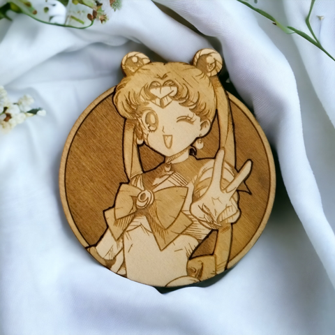 Set of 6 Empowering Women of Anime Wooden Coasters - Handmade Gift - Housewarming - Wood Kitchenware-2