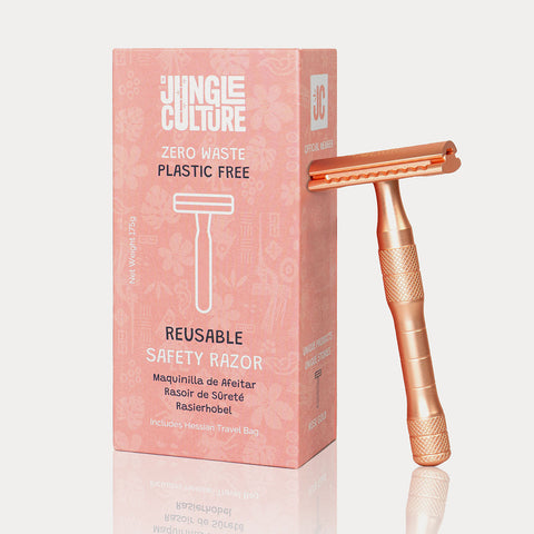 Rose Gold or Black Reusable Safety Razors w/ Natural Jute Travel Bag-9