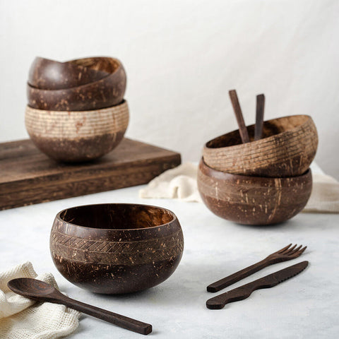 Patterned Coconut Bowl & Spoon Single Set-9