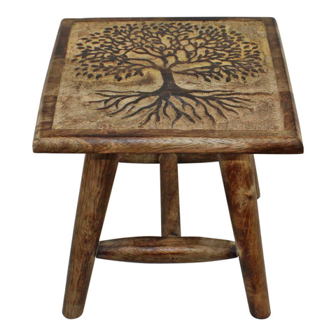 Tree of Life Hand Carved Stool, 25cm-0