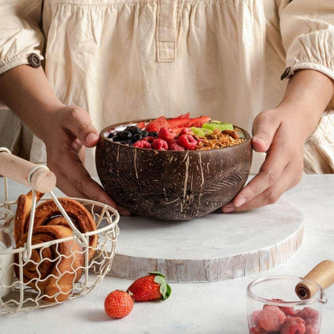 Patterned Coconut Bowl & Spoon Single Set-7