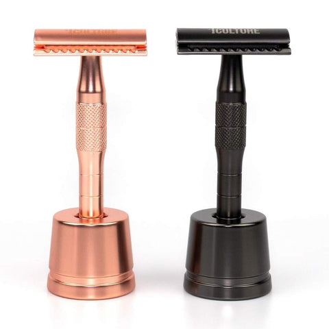 Rose Gold or Black Reusable Safety Razors w/ Natural Jute Travel Bag-13